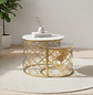 Mesa de Centro Doble Nido Dorada con Piedra Sinterizada - Miniatura 1