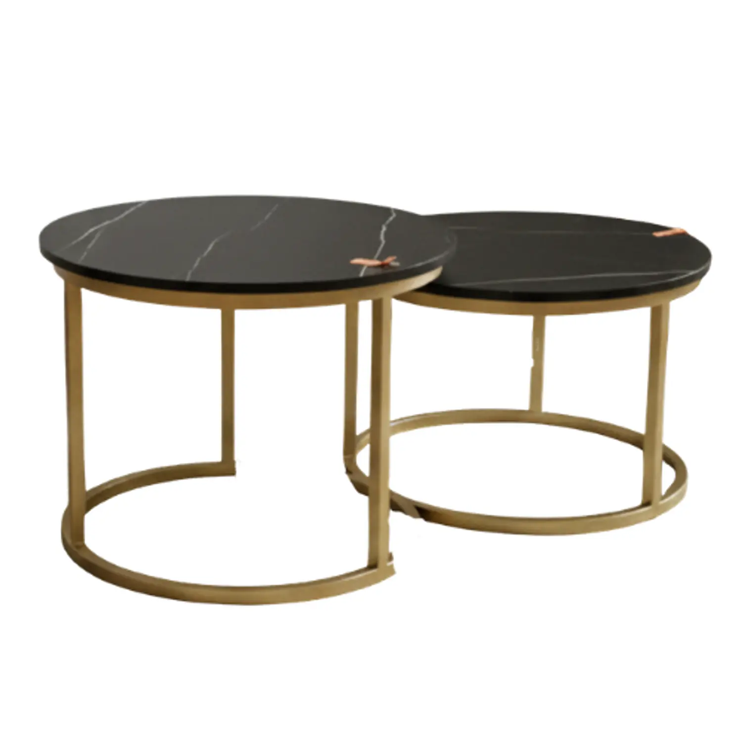 Mesa de Centro Doble Nido Negra Piedra Sinterizada con Base Dorada 3