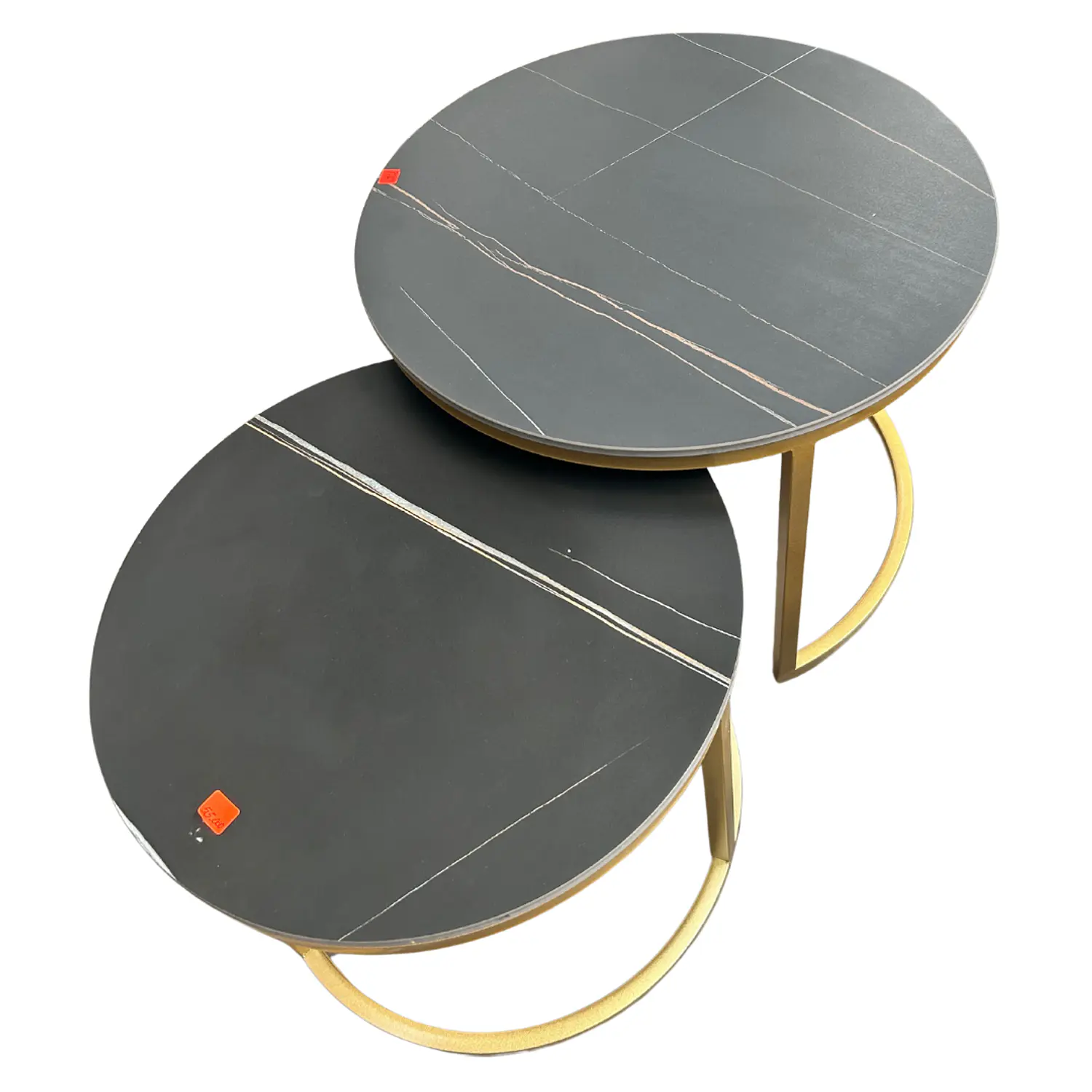 Mesa de Centro Doble Nido Negra Piedra Sinterizada con Base Dorada 5