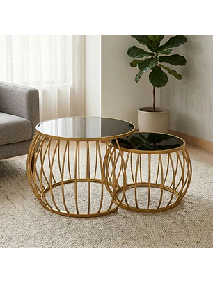 Mesa de Centro Doble Nido Medusa Postmoderna Dorada Metálica 