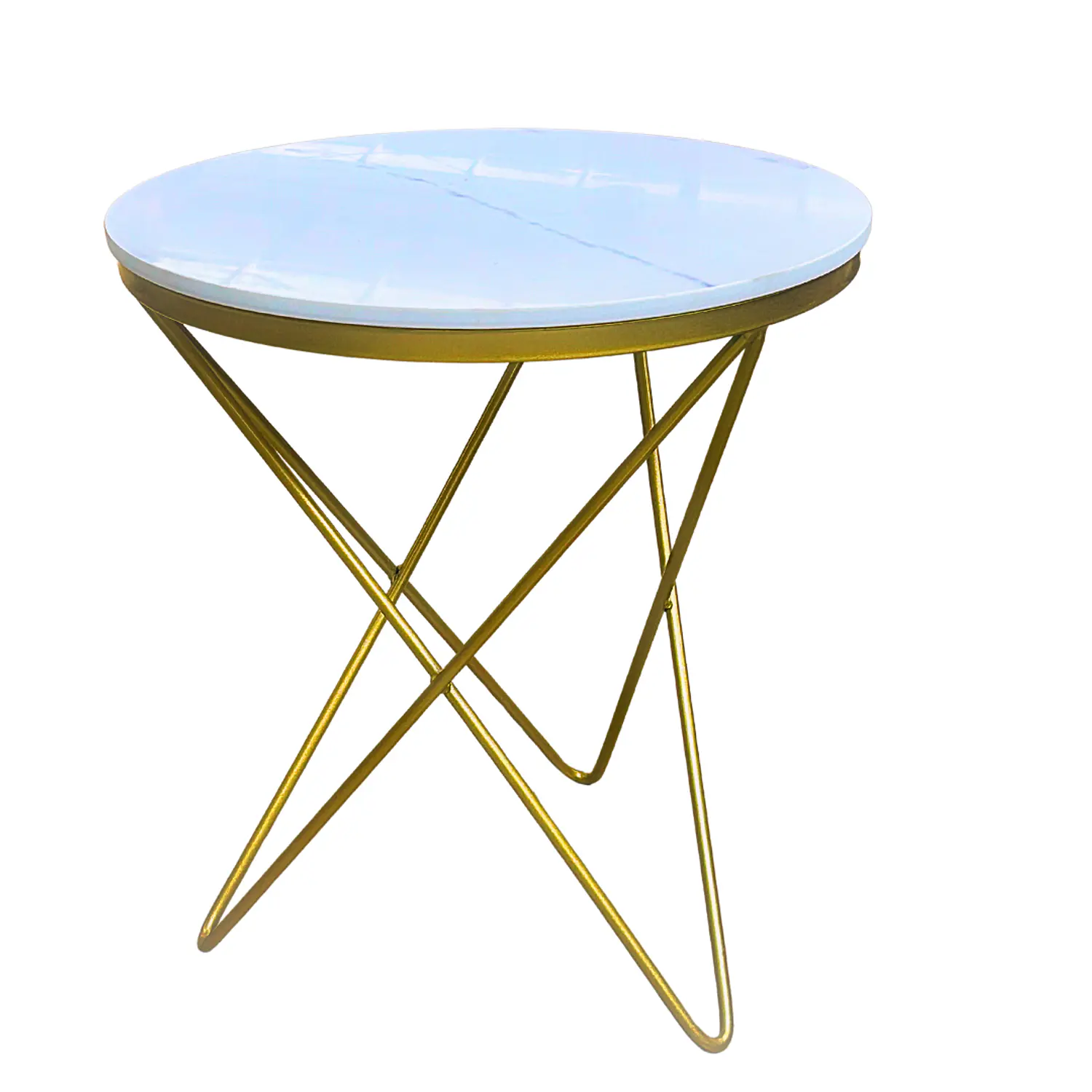 Mesa Auxiliar Redonda de Piedra Sinterizada Acabado Mármol y Dorado 3