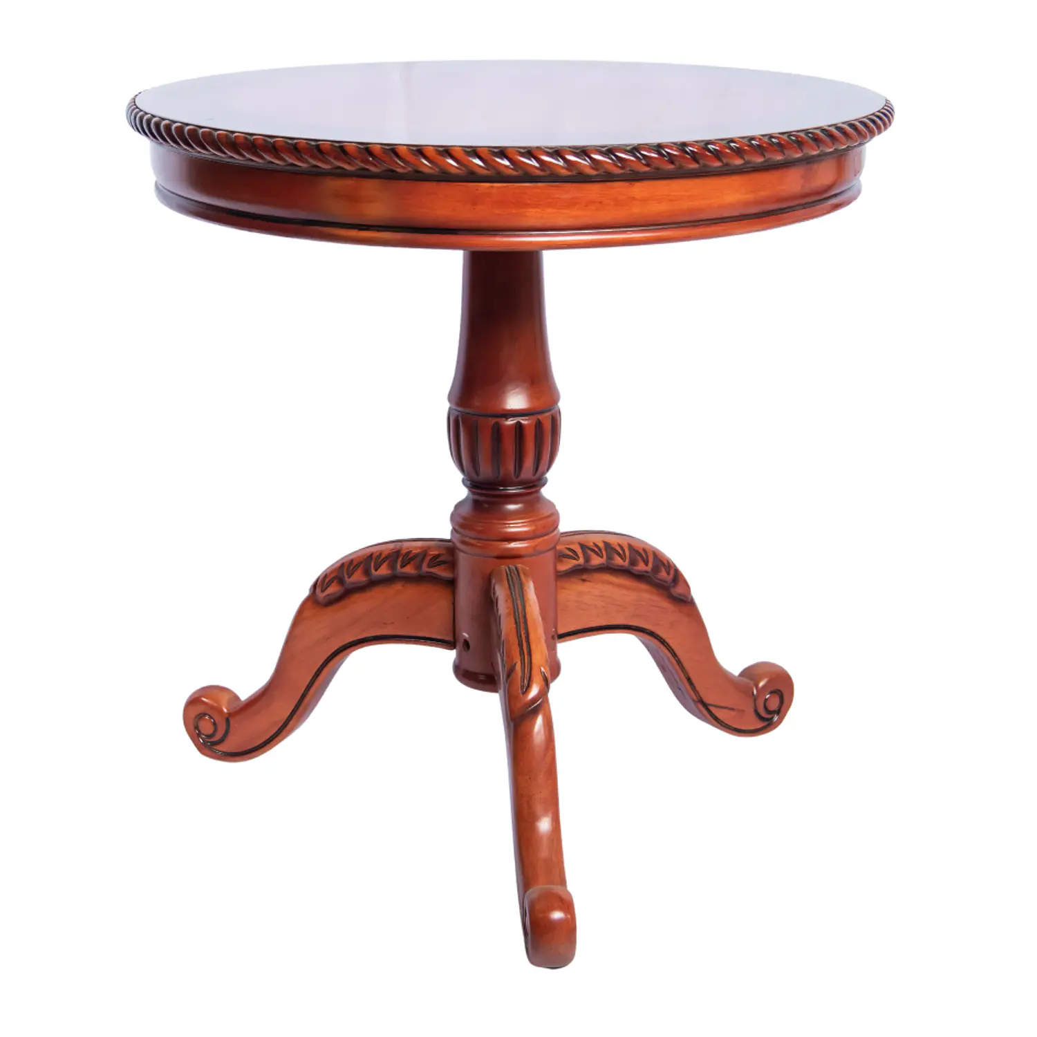 Mesa Lateral Redonda de Madera Caoba con Bordes Trenzados 3