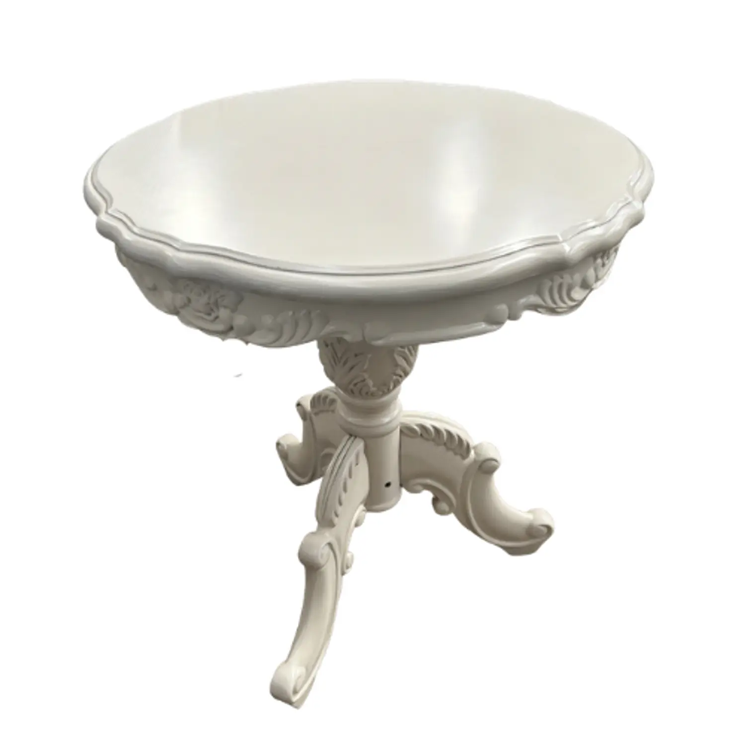 Mesa Lateral Redonda de Madera Tallada Blanca Estilo Clásico 70x60 3