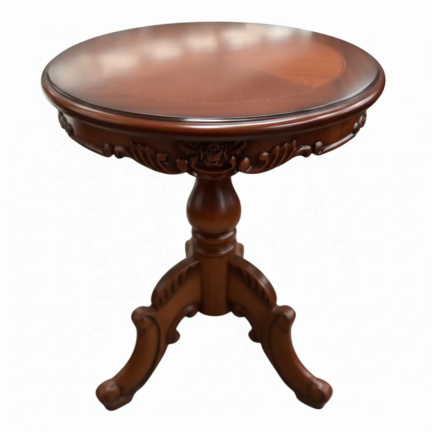 Mesa de Centro Redonda de Madera Caoba Tallada 70x60 3