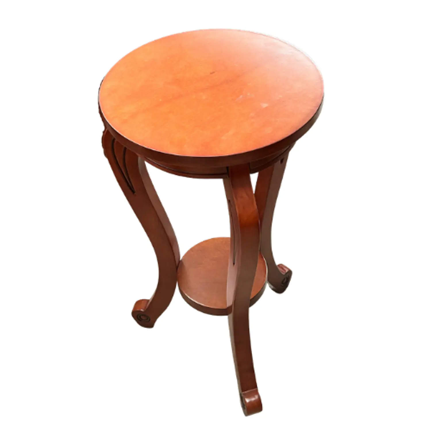 Mesa Lateral Redonda de Madera Color Caoba 2 Niveles 2