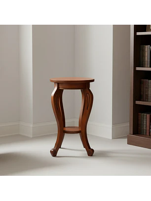 Mesa Lateral Redonda de Madera Color Caoba 2 Niveles
