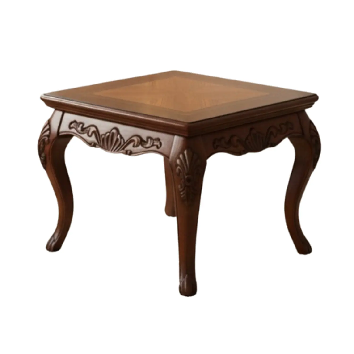 Mesa de Centro Cuadrada de Madera Tallada Color Caoba Clásica Victoriana  3