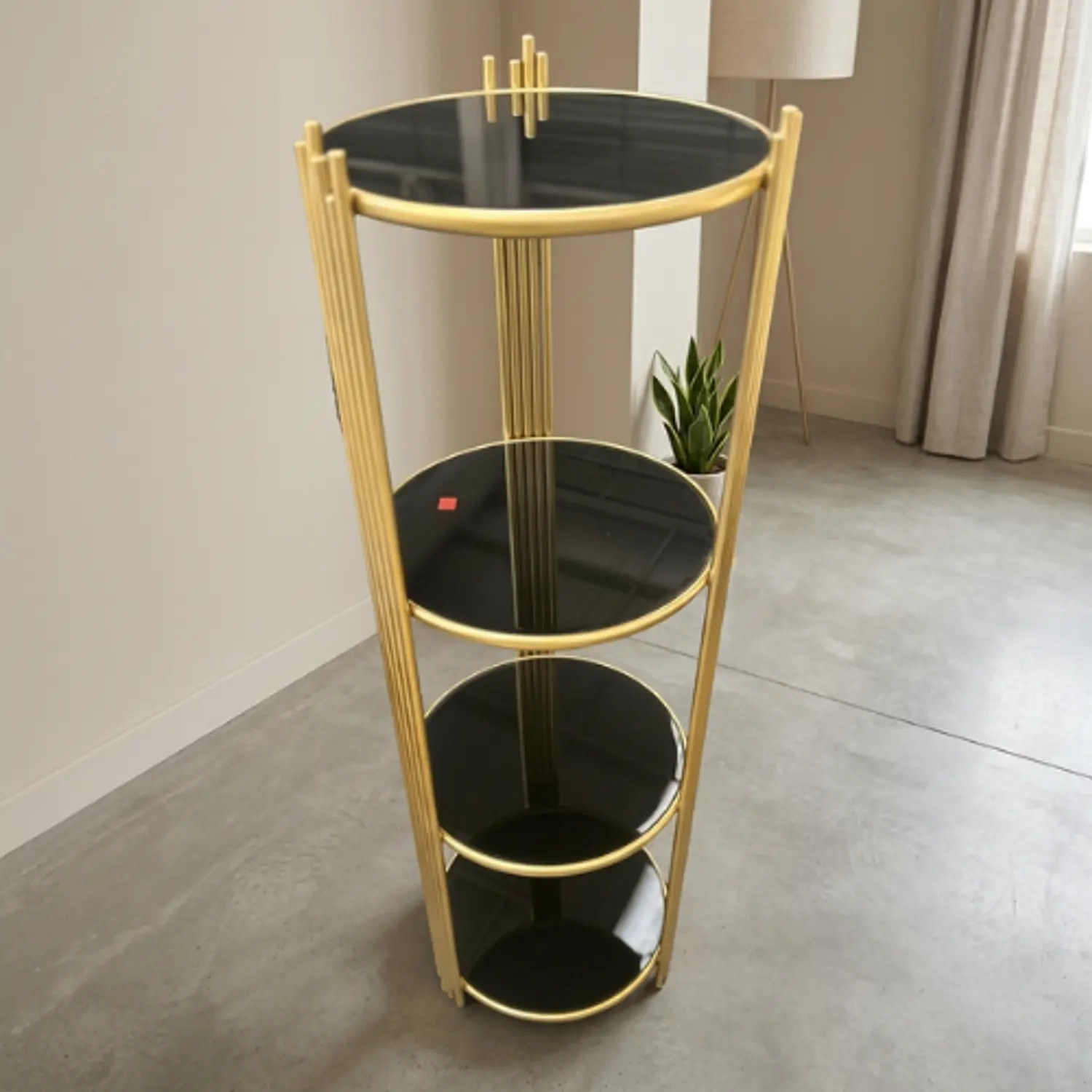 Mesa Lateral Dorada 4 Niveles Negra Moderna Multiuso 4