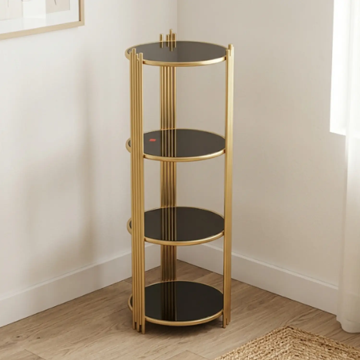 Mesa Lateral Dorada 4 Niveles Negra Moderna Multiuso 1