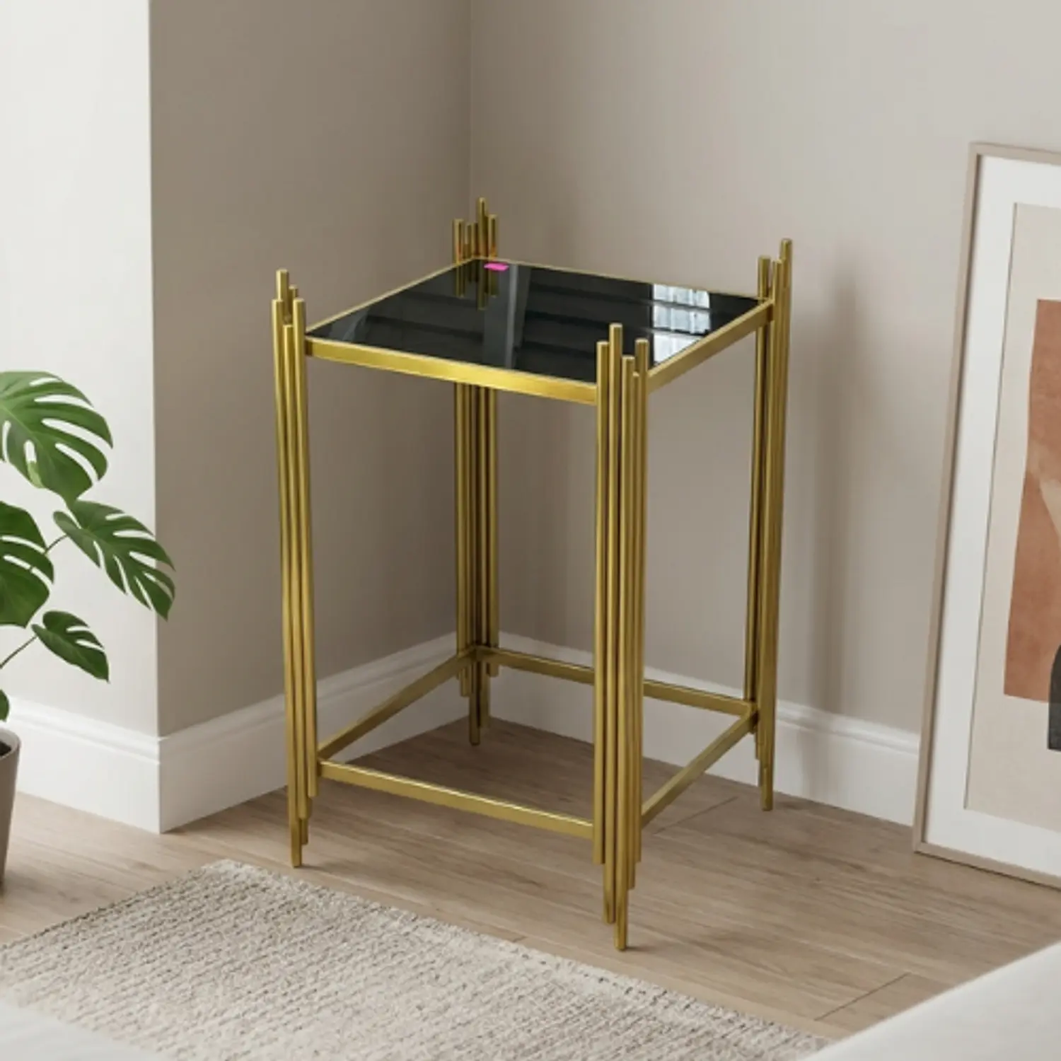 Mesas Laterales Cuadradas Negras con Patas Doradas Modernas 3