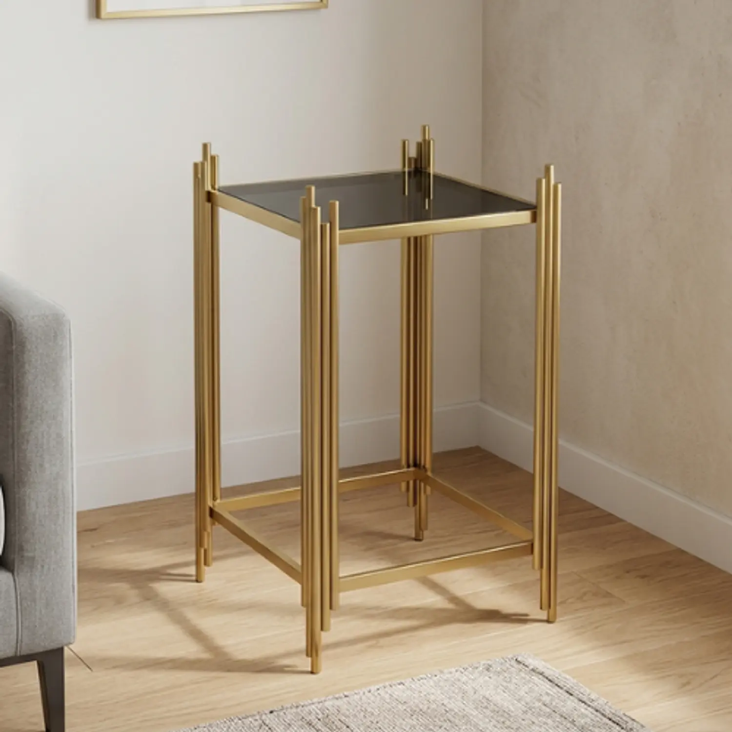 Mesas Laterales Cuadradas Negras con Patas Doradas Modernas 5