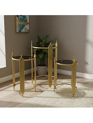 Mesas Laterales con Patas Doradas Modernas y Acrílico Negro