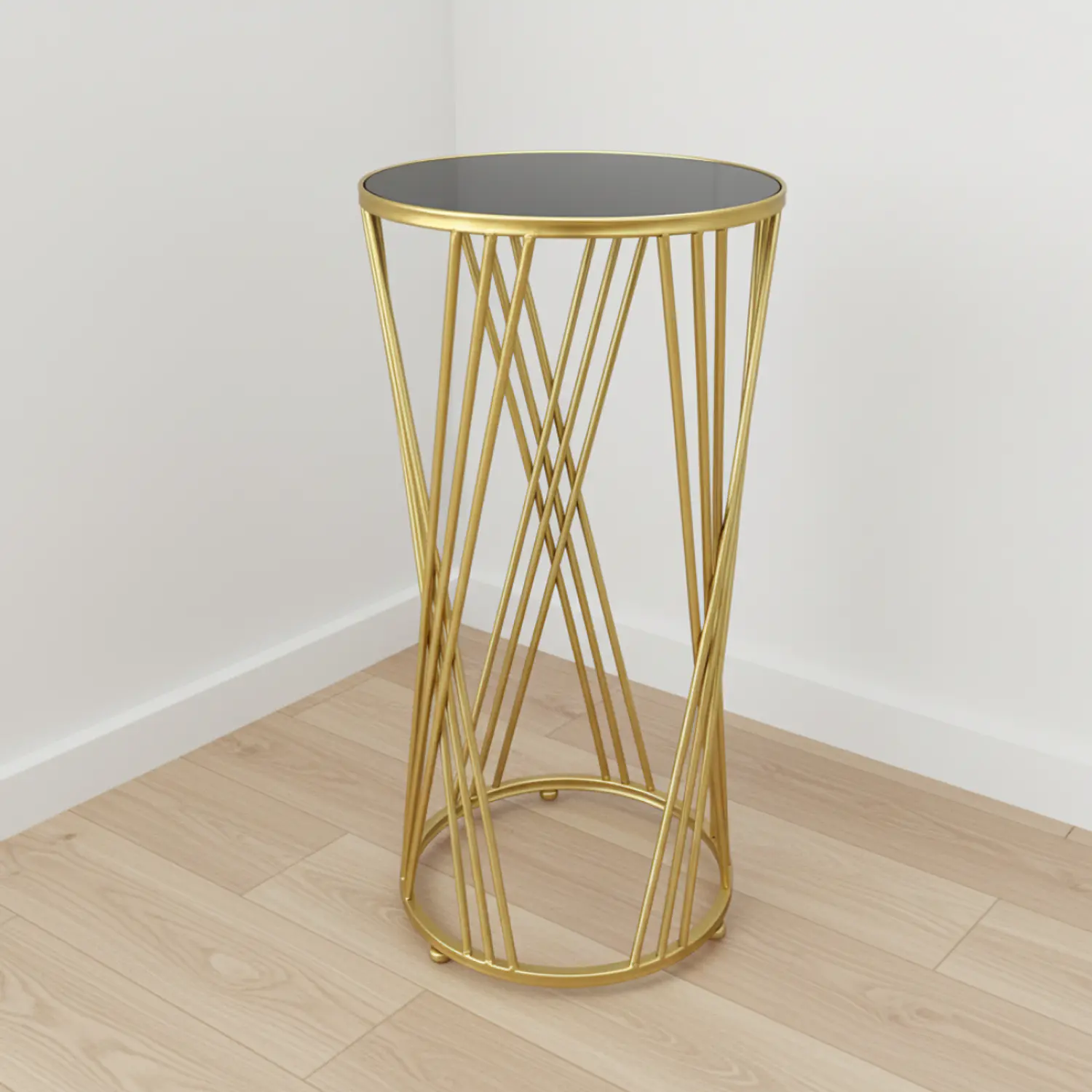 Mesa Lateral Redonda Dorada con Cubierta Negra 2