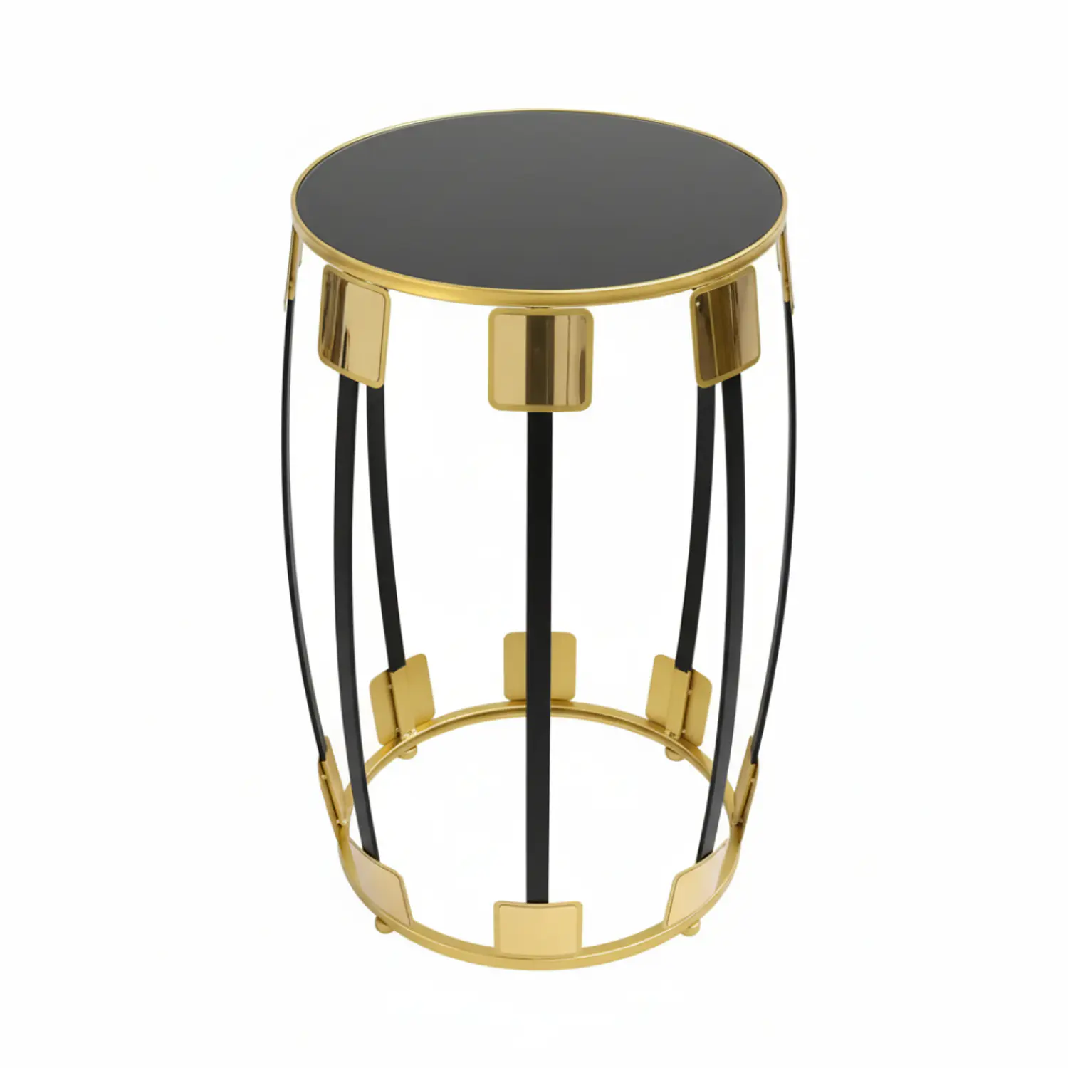 Mesa Lateral Redonda Acrílico Negra con Base Dorada 2