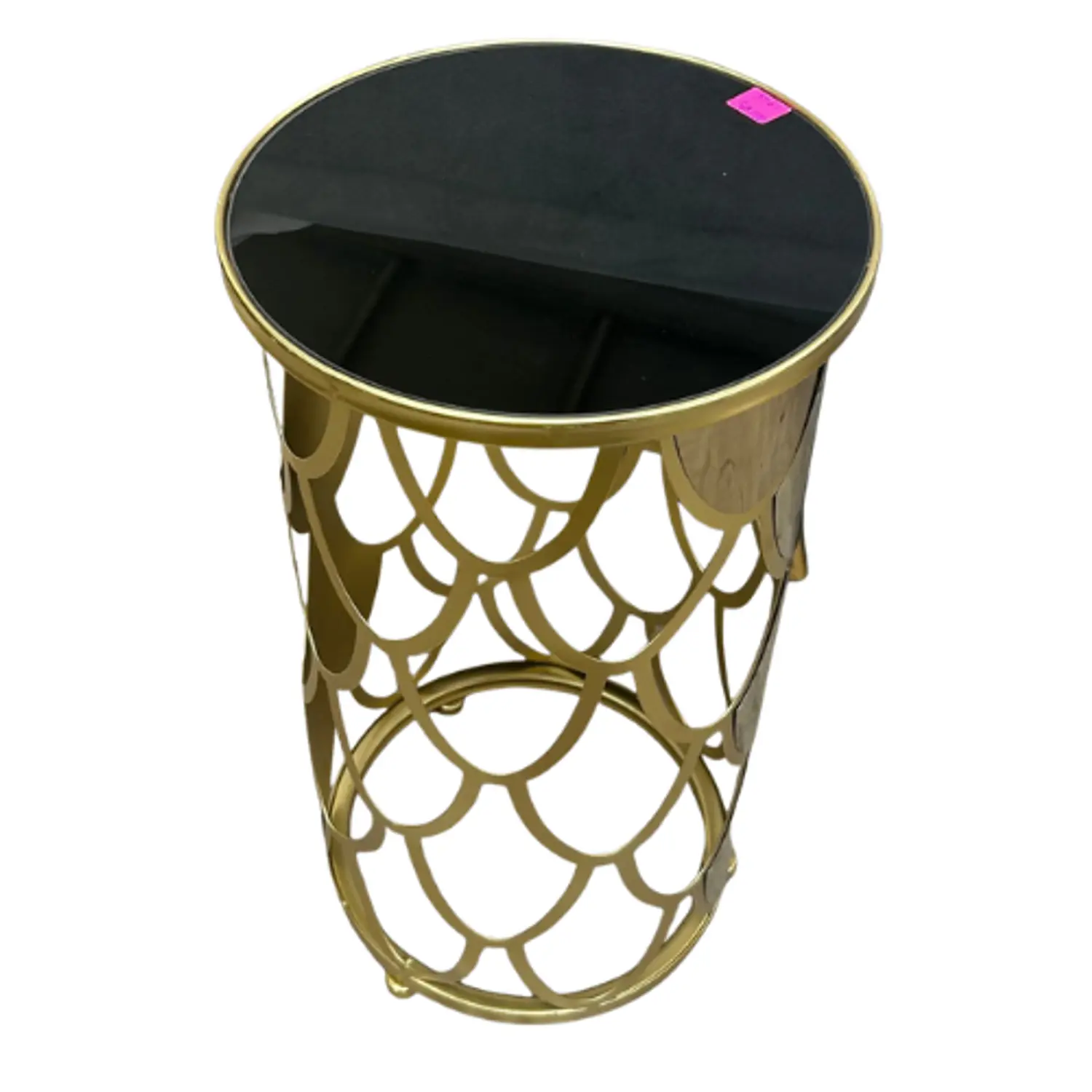 Mesa Lateral Redonda Dorada Hojuela Metálica con Cubierta Negra 7