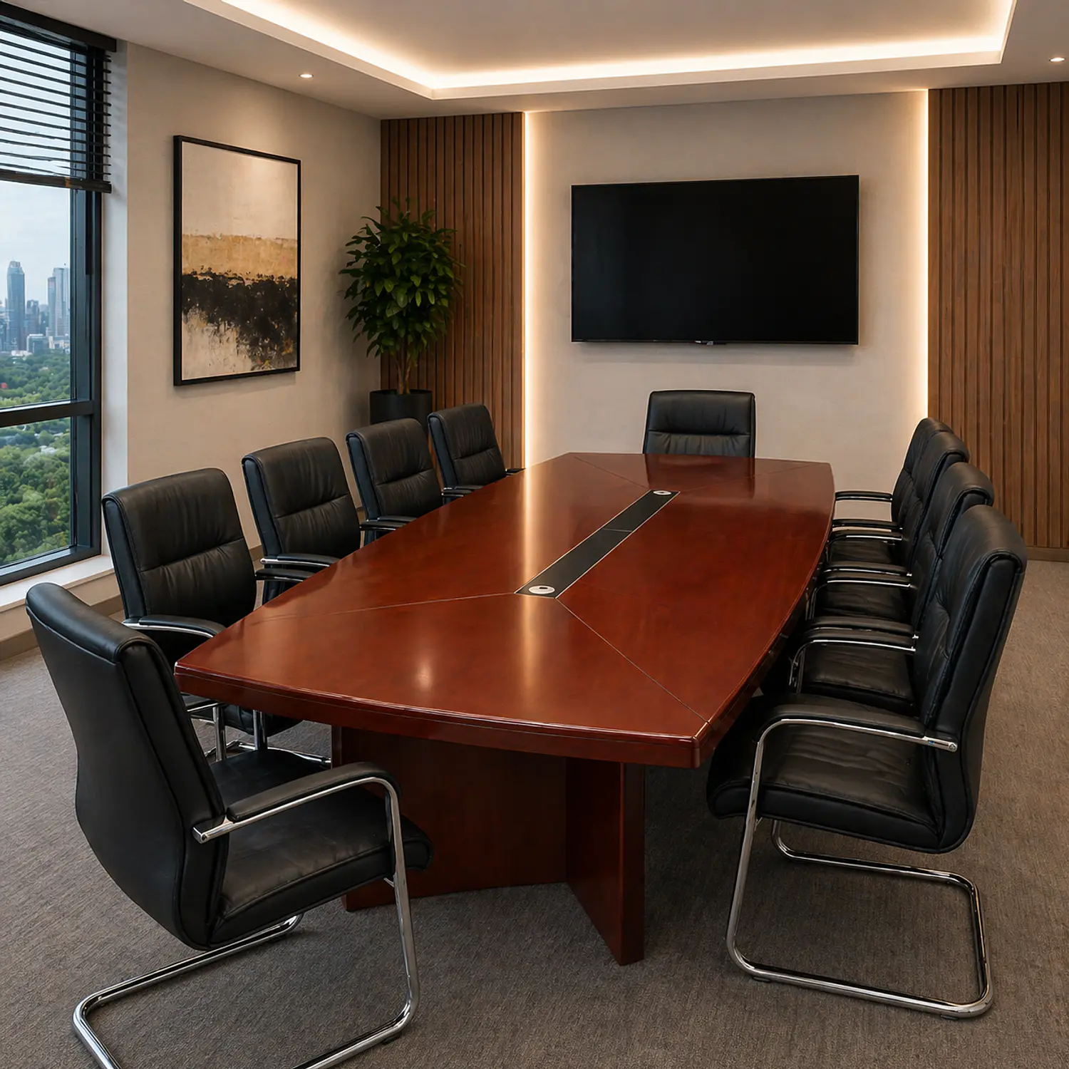 Mesa de Reuniones Rectangular de Madera para Oficina 1