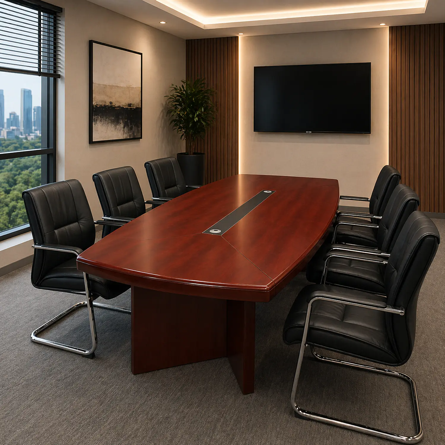 Mesa de Reuniones Rectangular de Madera para Oficina 2