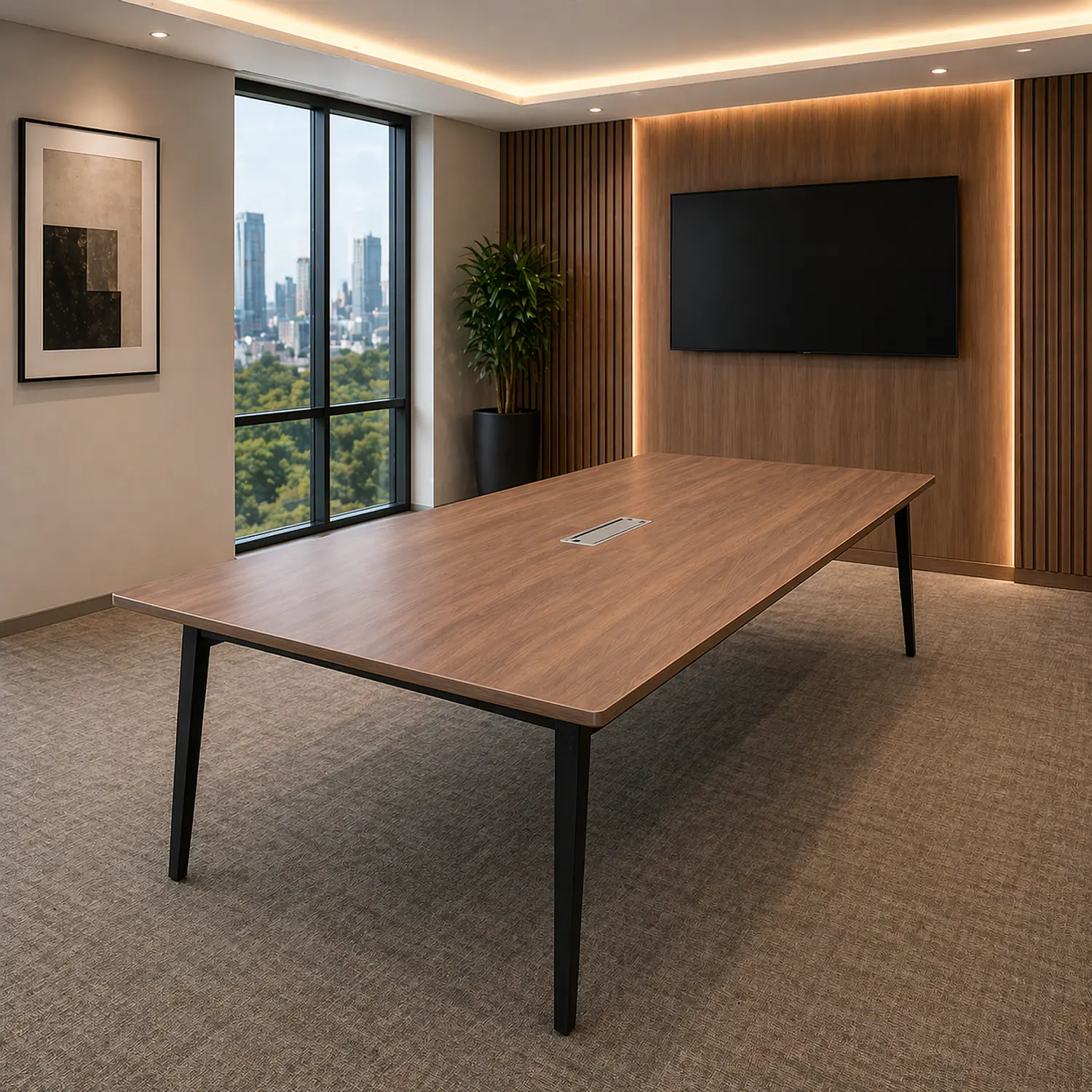 Mesa de Reuniones Rectangular de Madera Caoba Oscuro 3