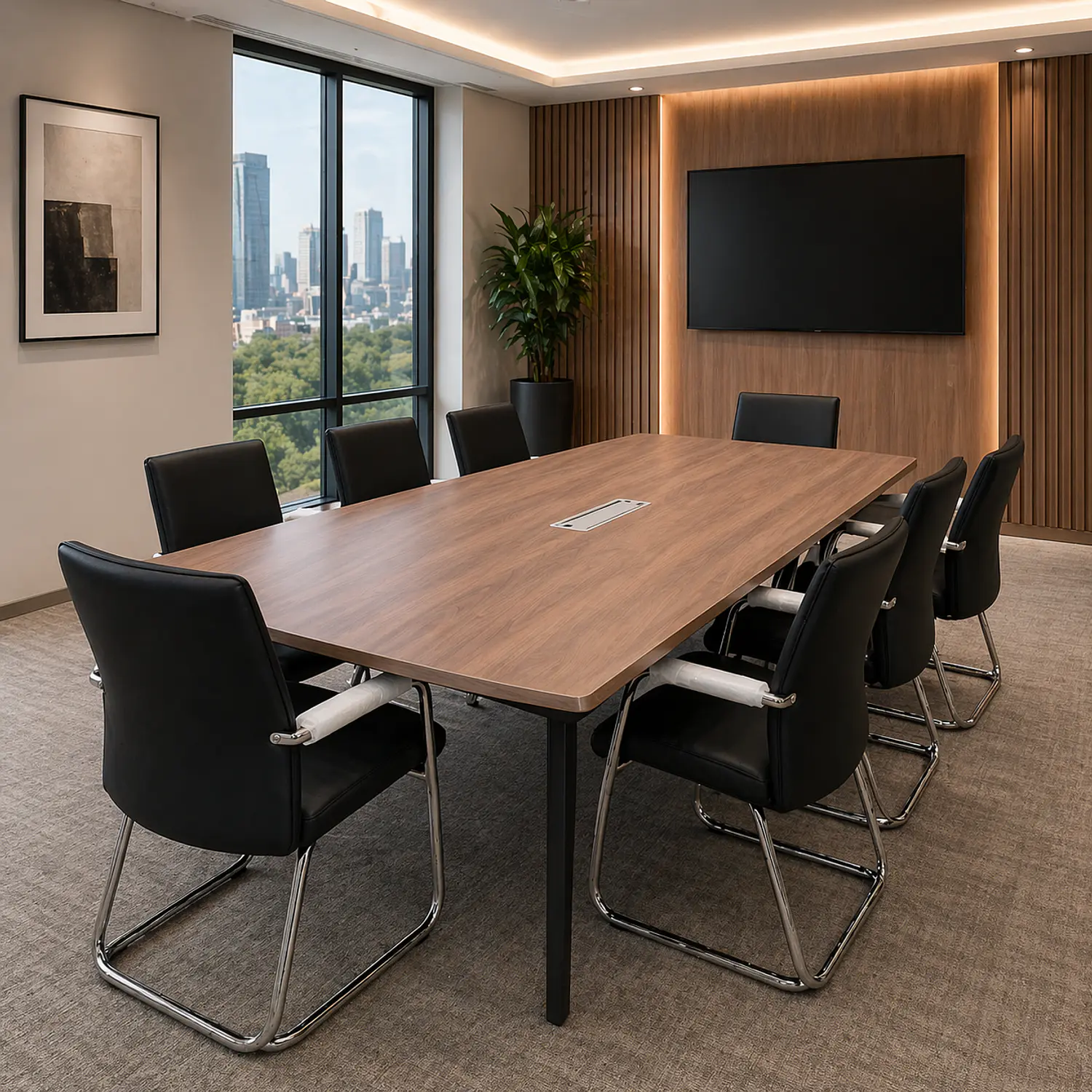 Mesa de Reuniones Rectangular de Madera Caoba Oscuro 1