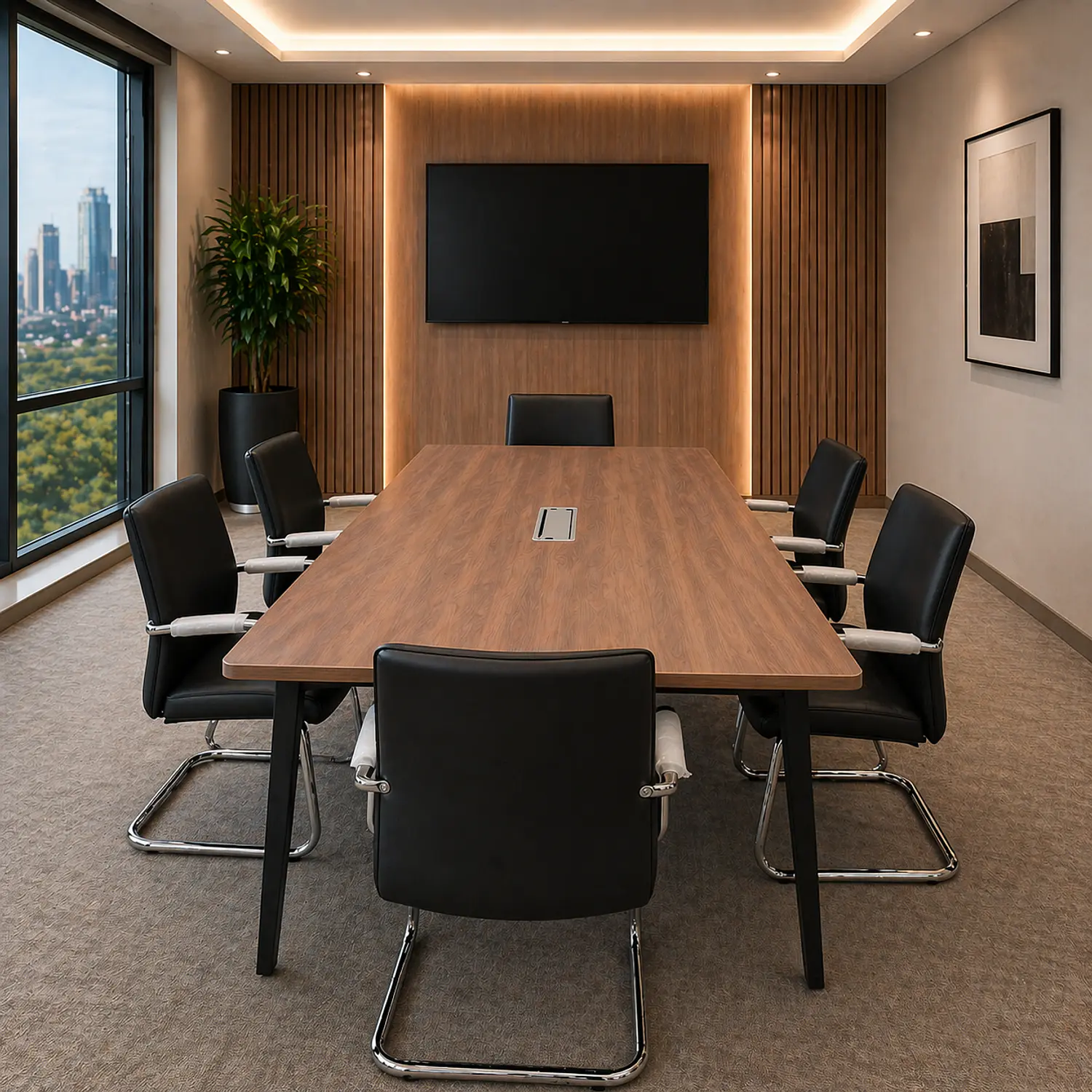 Mesa de Reuniones Rectangular de Madera Caoba Oscuro 2