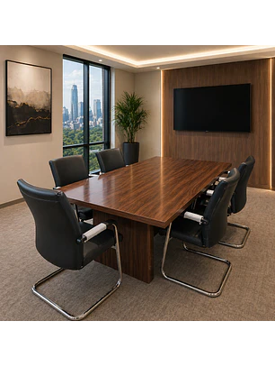 Mesa de Reuniones Rectangular en Madera Oscura