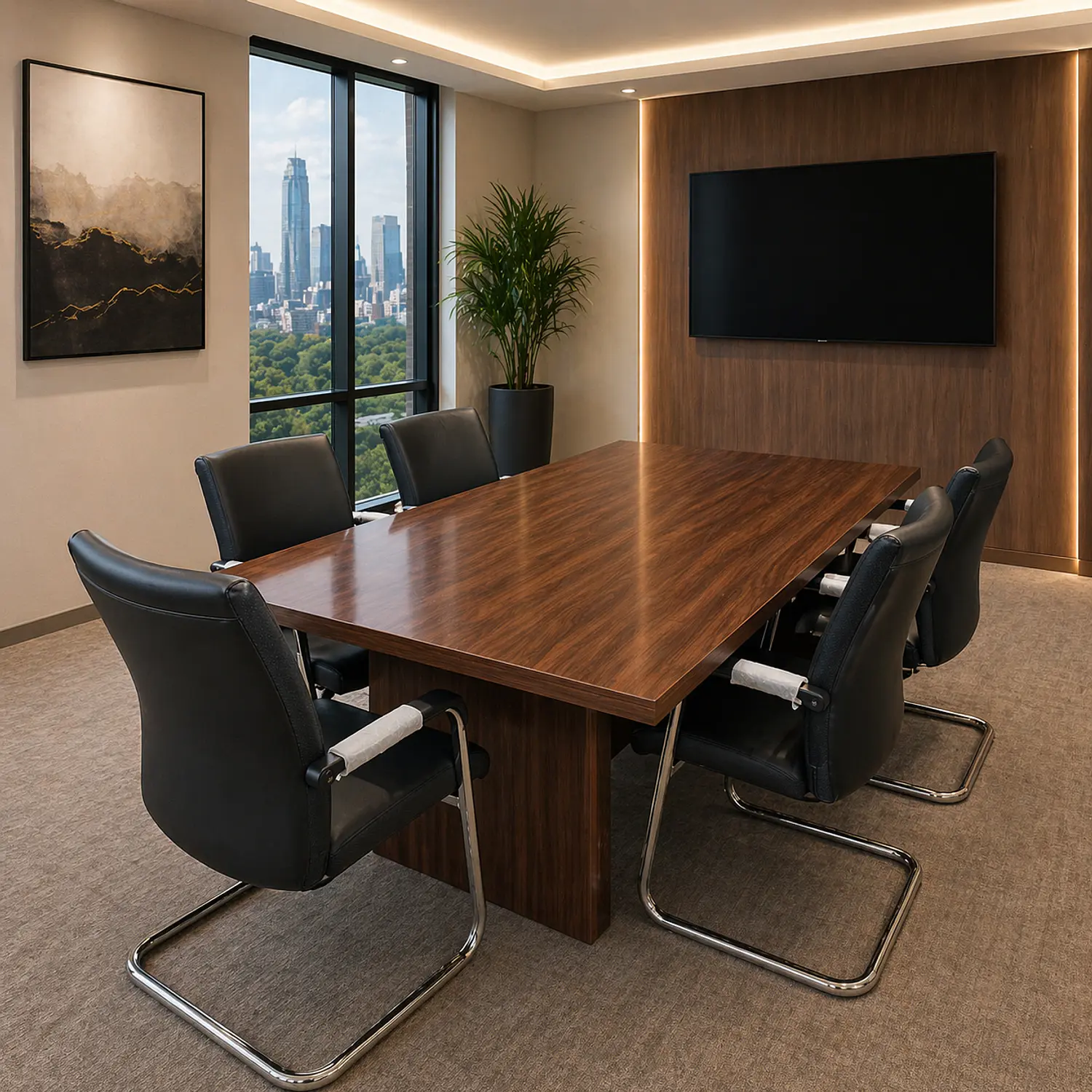 Mesa de Reuniones Rectangular en Madera Oscura 1