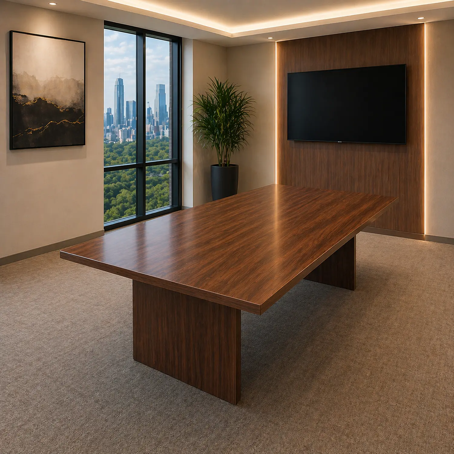 Mesa de Reuniones Rectangular en Madera Oscura 2