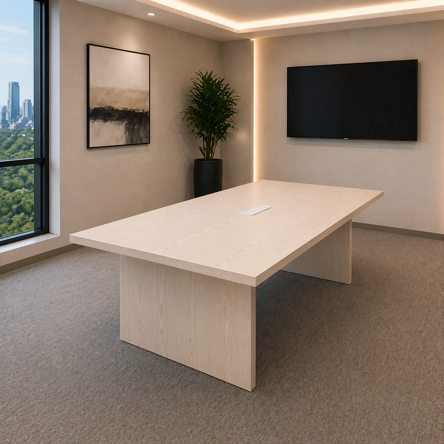 Mesa de Reuniones Rectangular en Madera Beige  3