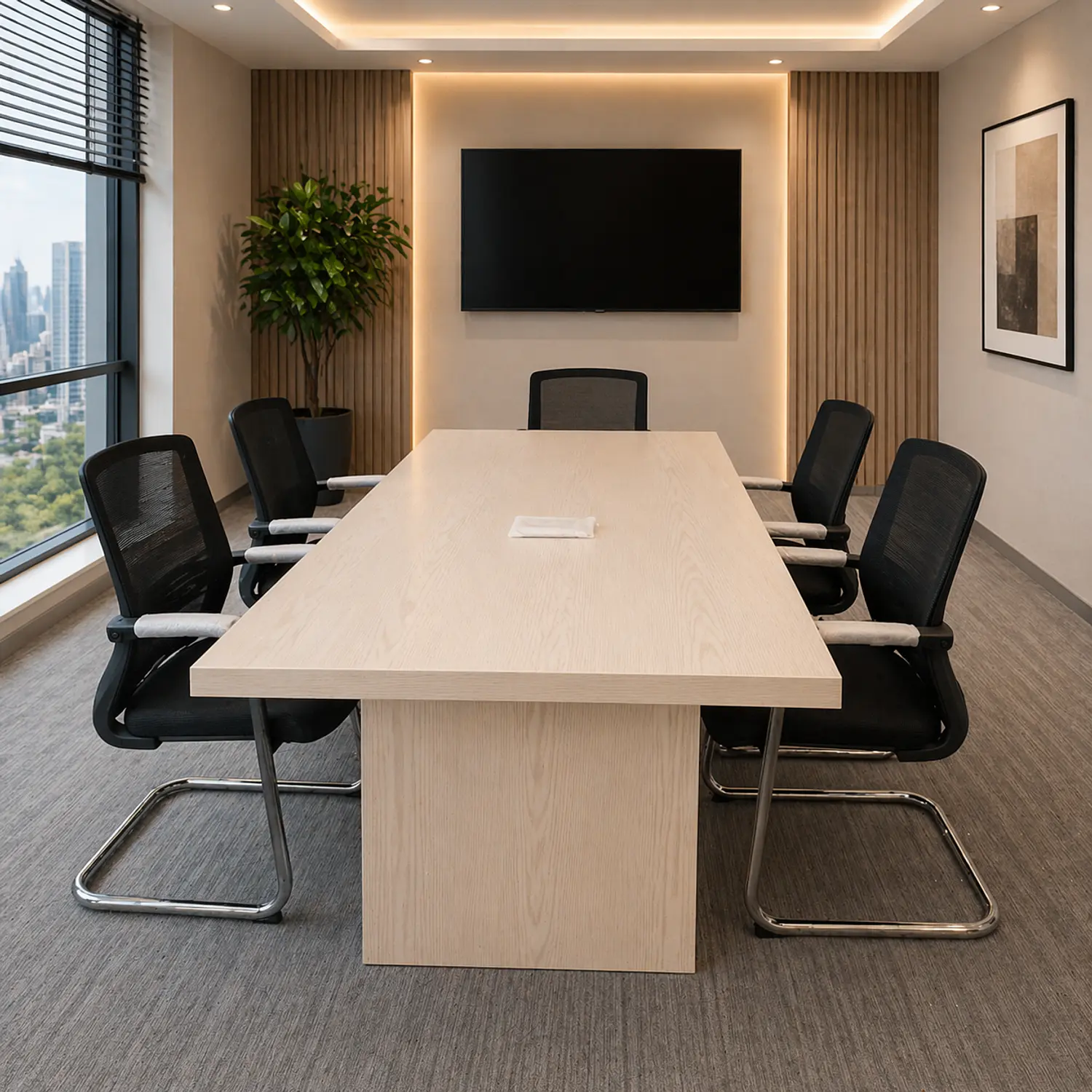 Mesa de Reuniones Rectangular en Madera Beige  2