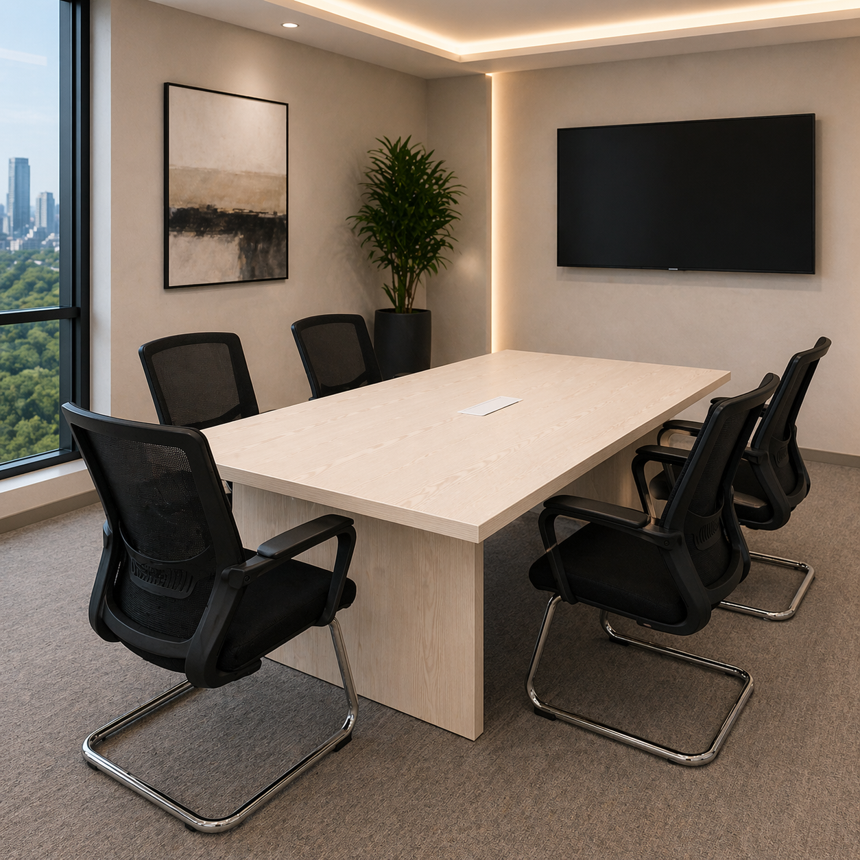 Mesa de Reuniones Parma Rectangular Madera Beige (sin sillas)