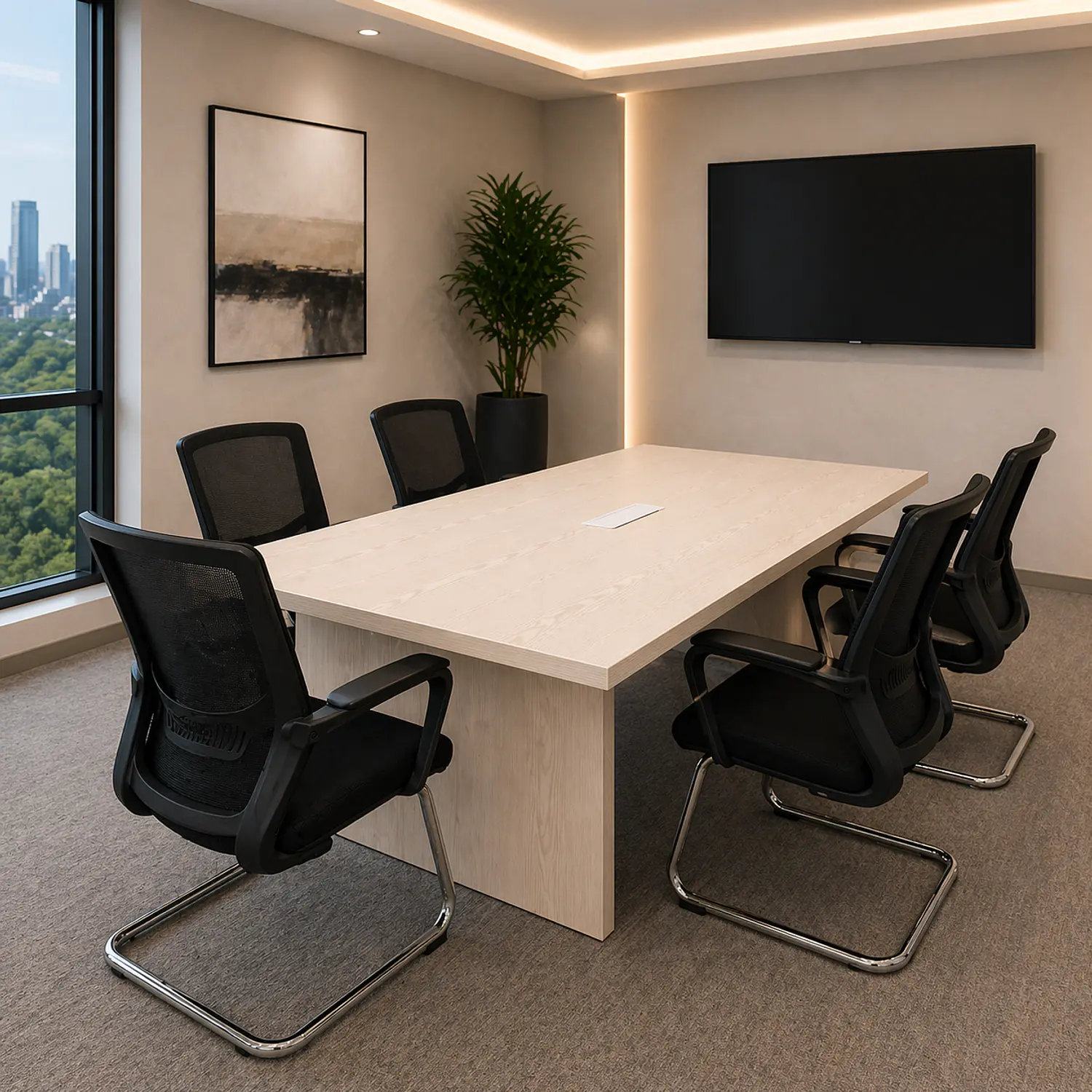 Mesa de Reuniones Rectangular en Madera Beige  1