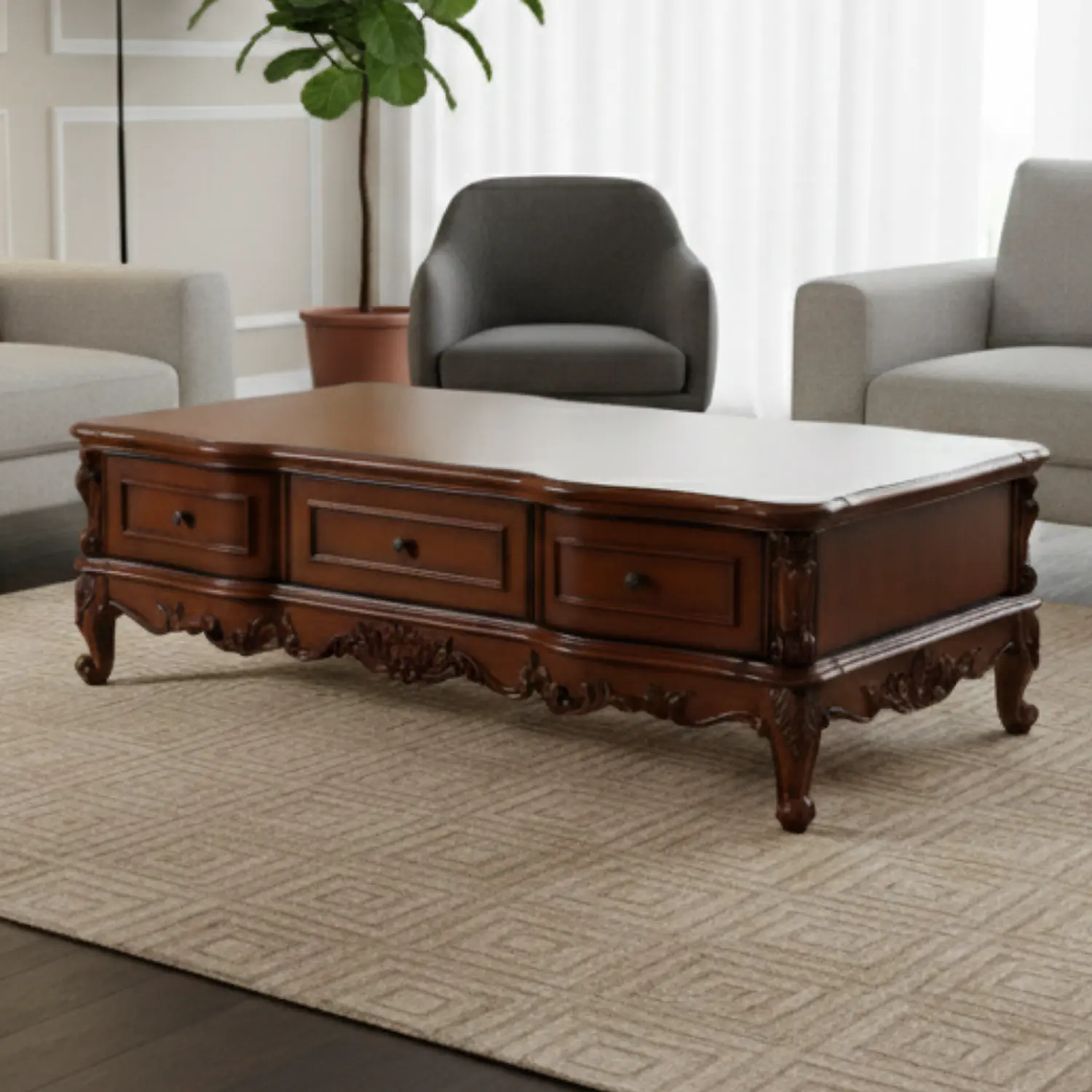 Mesa de Centro Grande de Madera con Almacenamiento  1