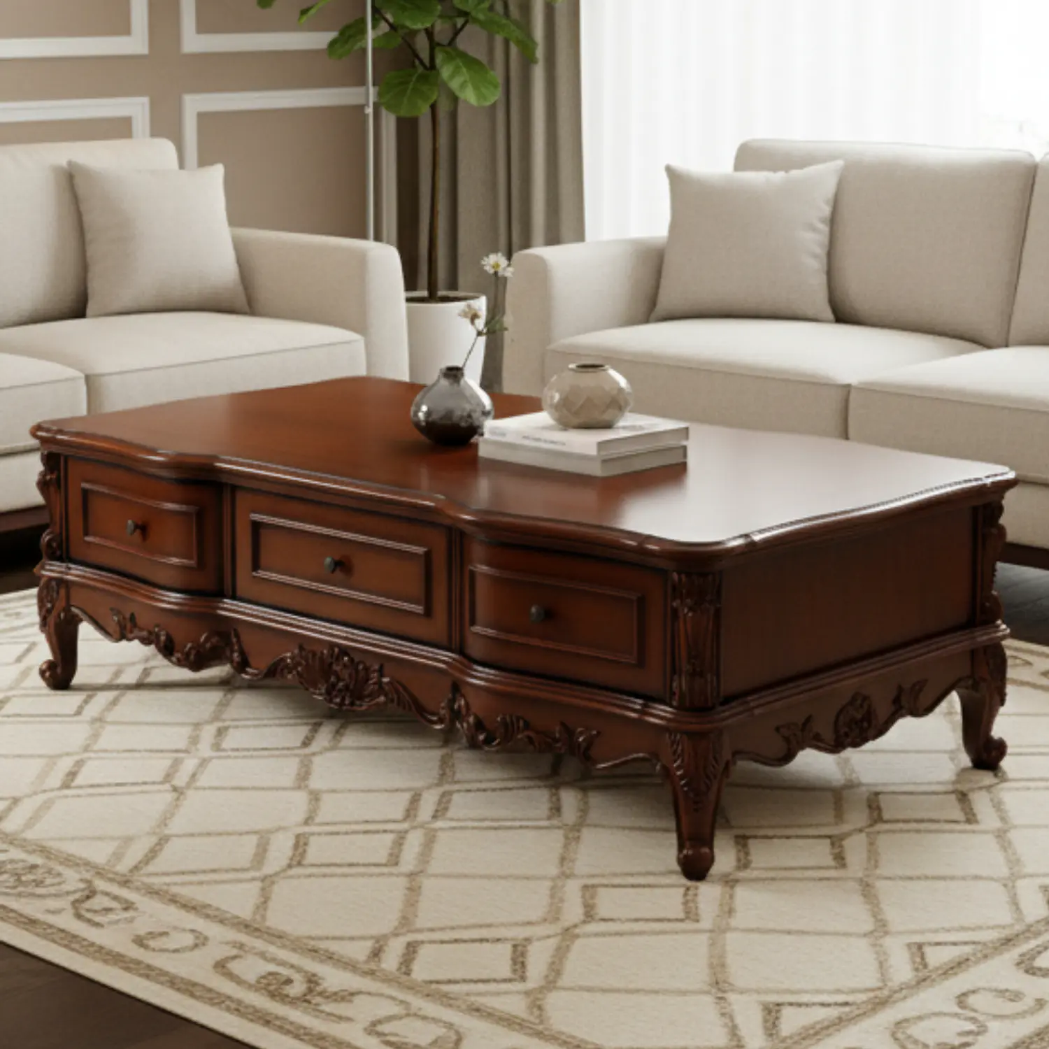 Mesa de Centro Grande de Madera con Almacenamiento  2