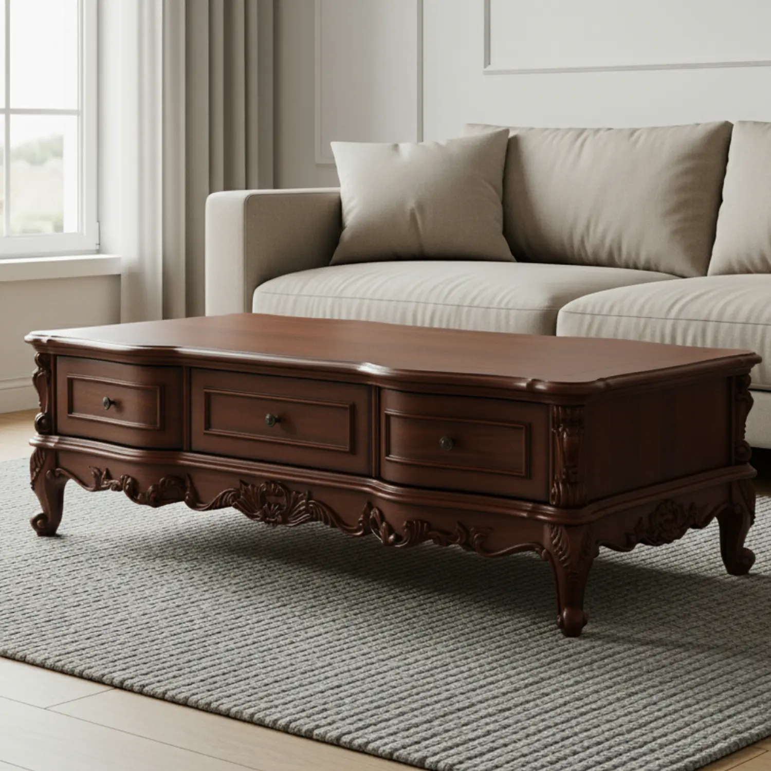 Mesa de Centro Grande de Madera con Almacenamiento  3