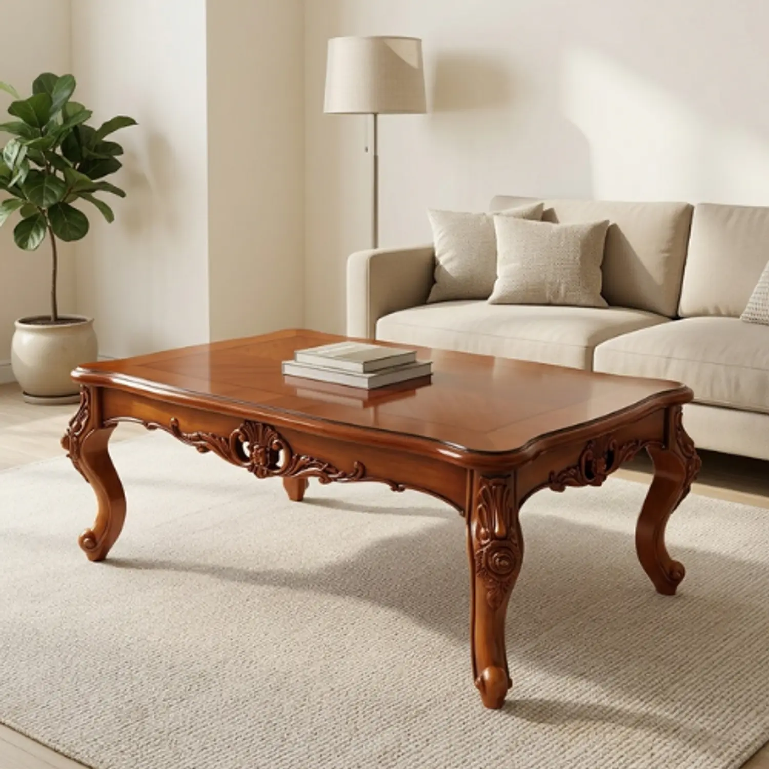 Mesa de Centro de Madera Tallada Clásica Color Café 1