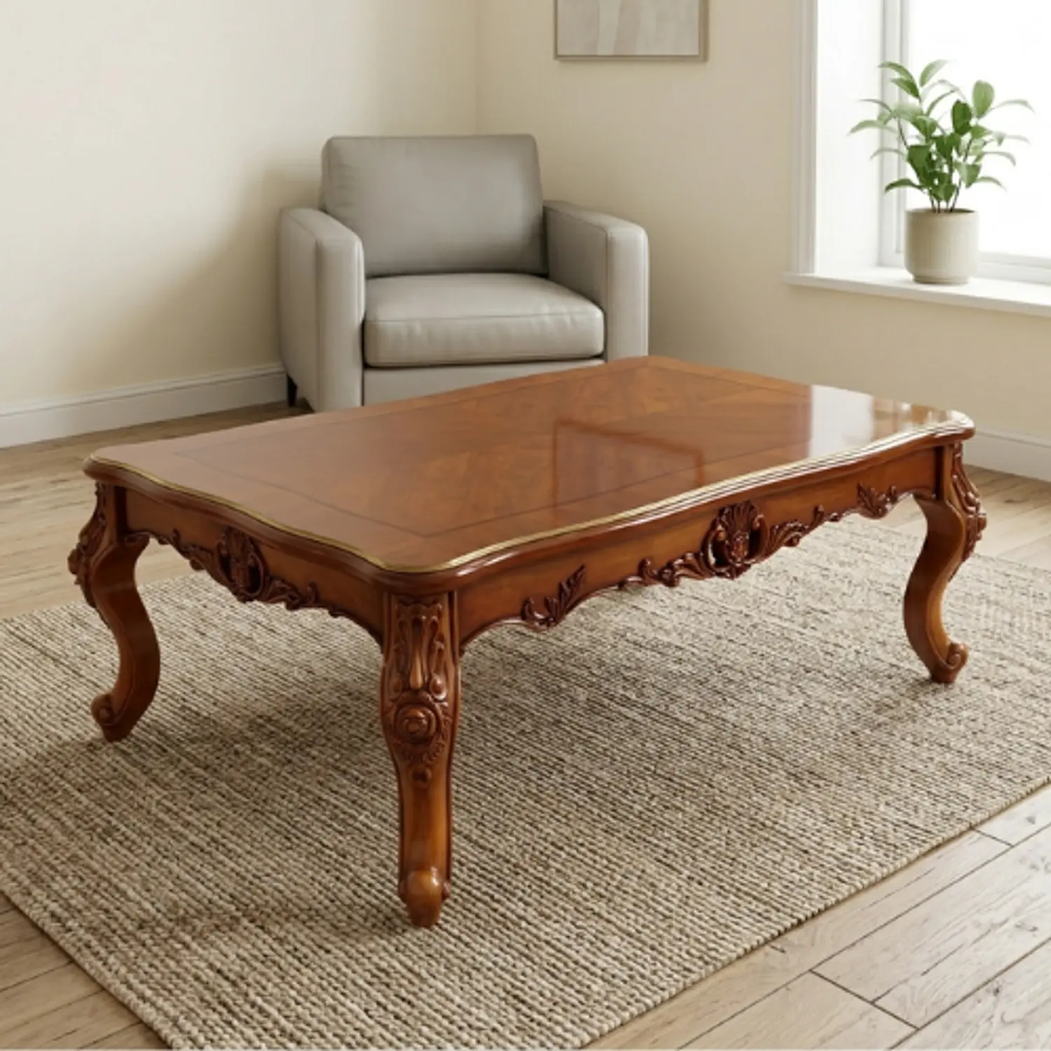 Mesa de Centro de Madera Tallada Clásica Color Café 2