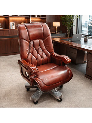Silla de Escritorio Gerencial de Cuero con Brazos de Madera