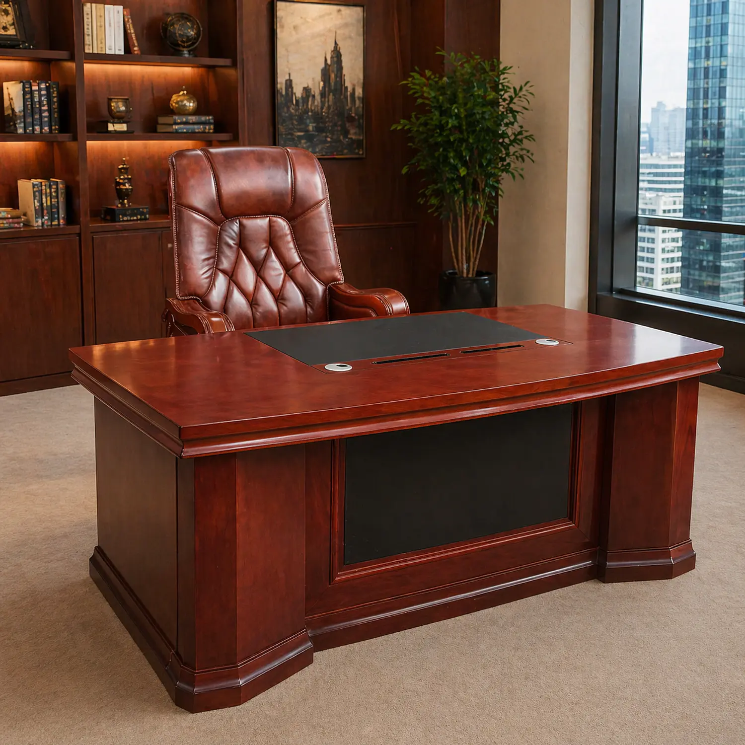 Silla de Escritorio Gerencial de Cuero con Brazos de Madera 7