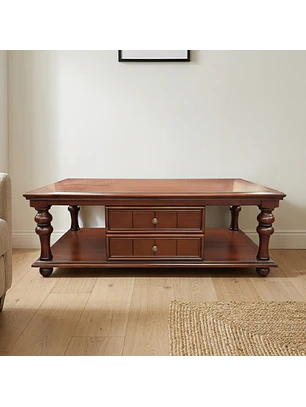 Mesa de Centro Clásica de Madera con Cajones y Estante Inferior