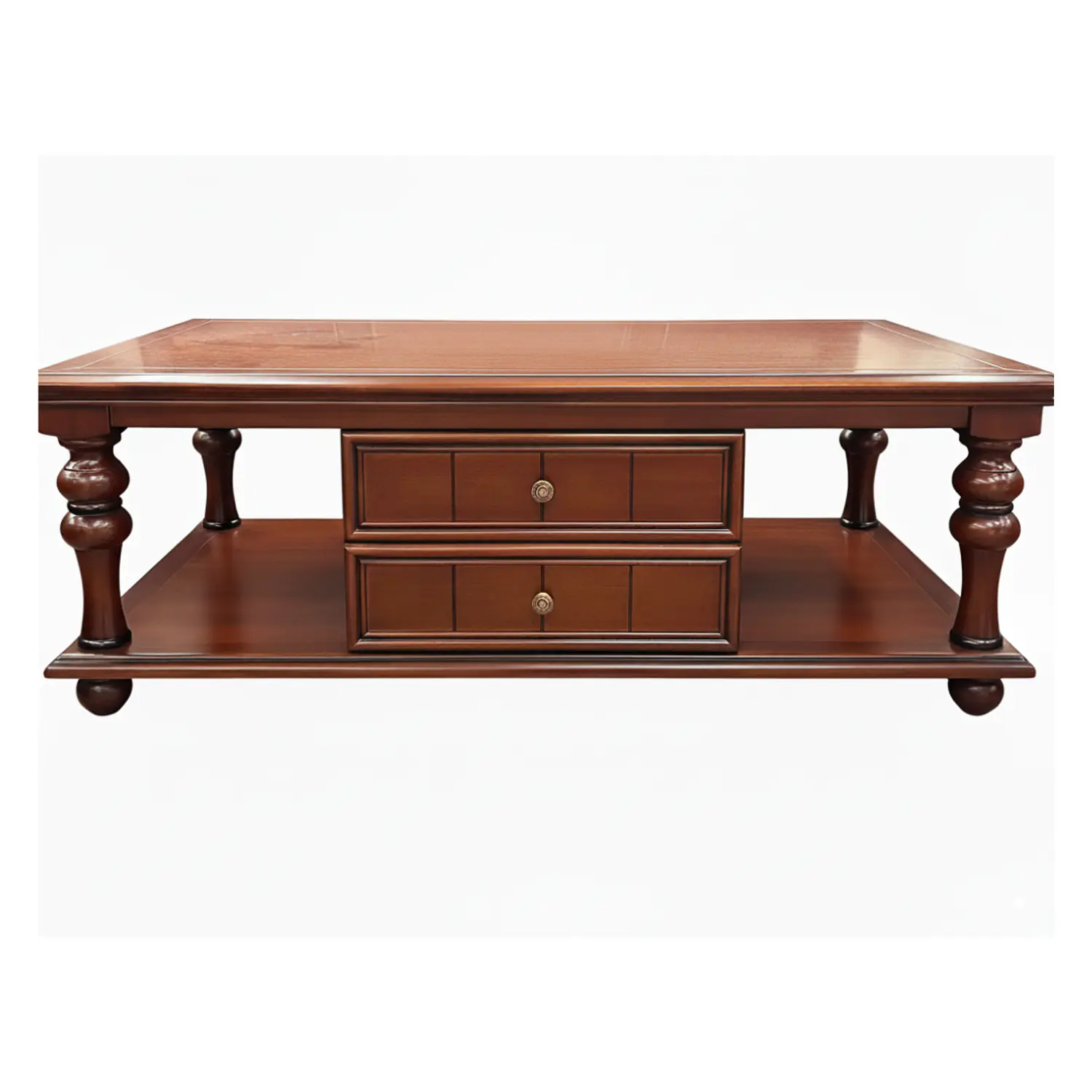 Mesa de Centro Clásica de Madera con Cajones y Estante Inferior 3