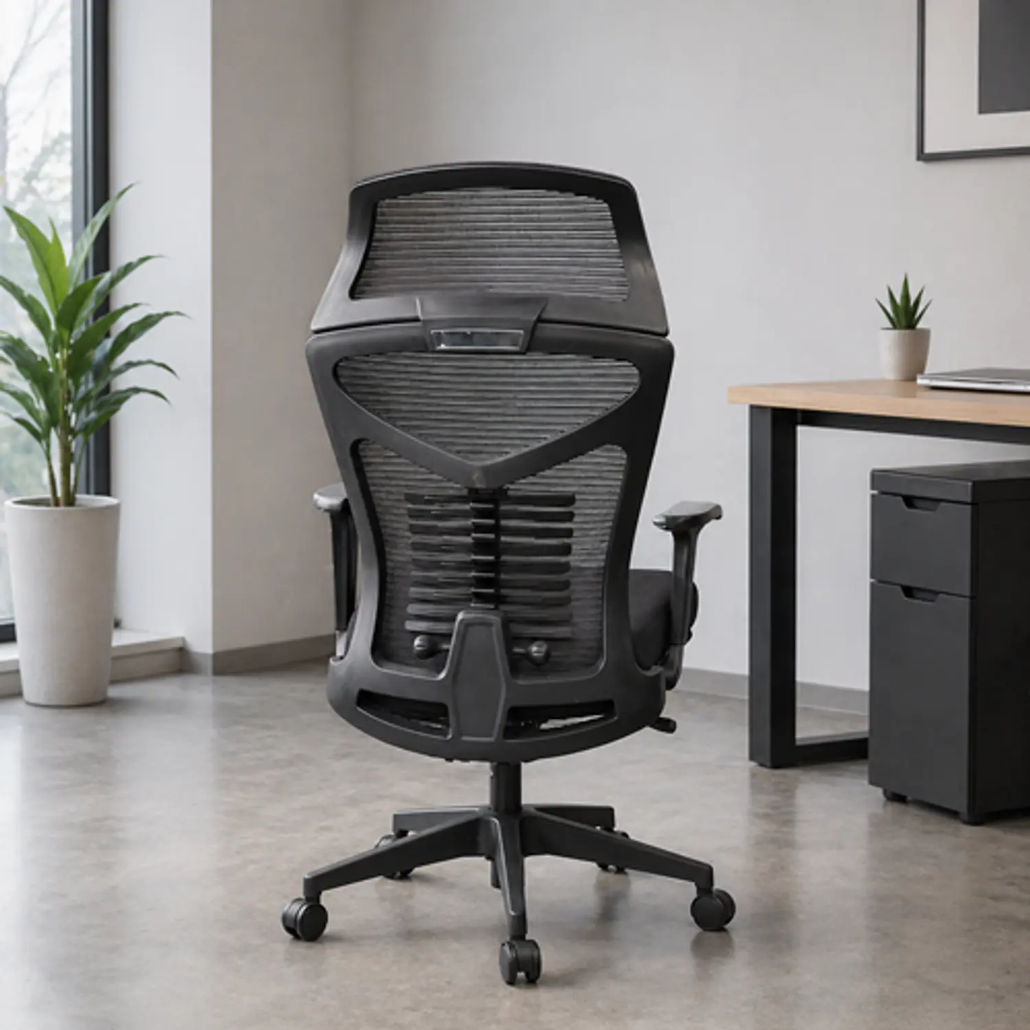 Silla de Escritorio para Oficina Reclinable Ergonómica con Apoya Pies y Malla Negra 3