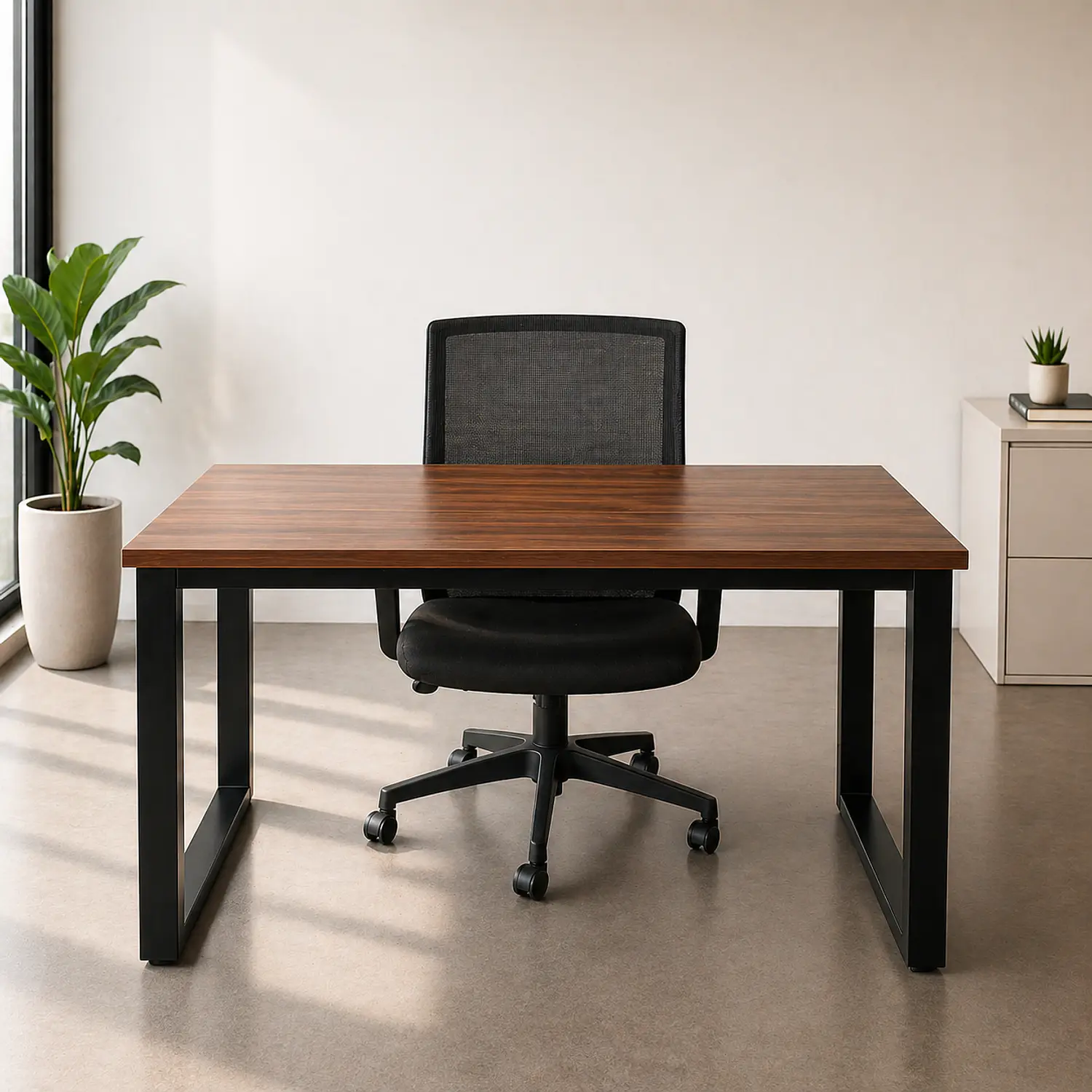 Escritorio para Oficina, Diseño moderno y funcional, minimalista, color Caobo 1