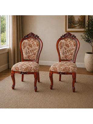 Set 2 Sillas de Madera Clásicas Tapizadas Vintage para Comedor 