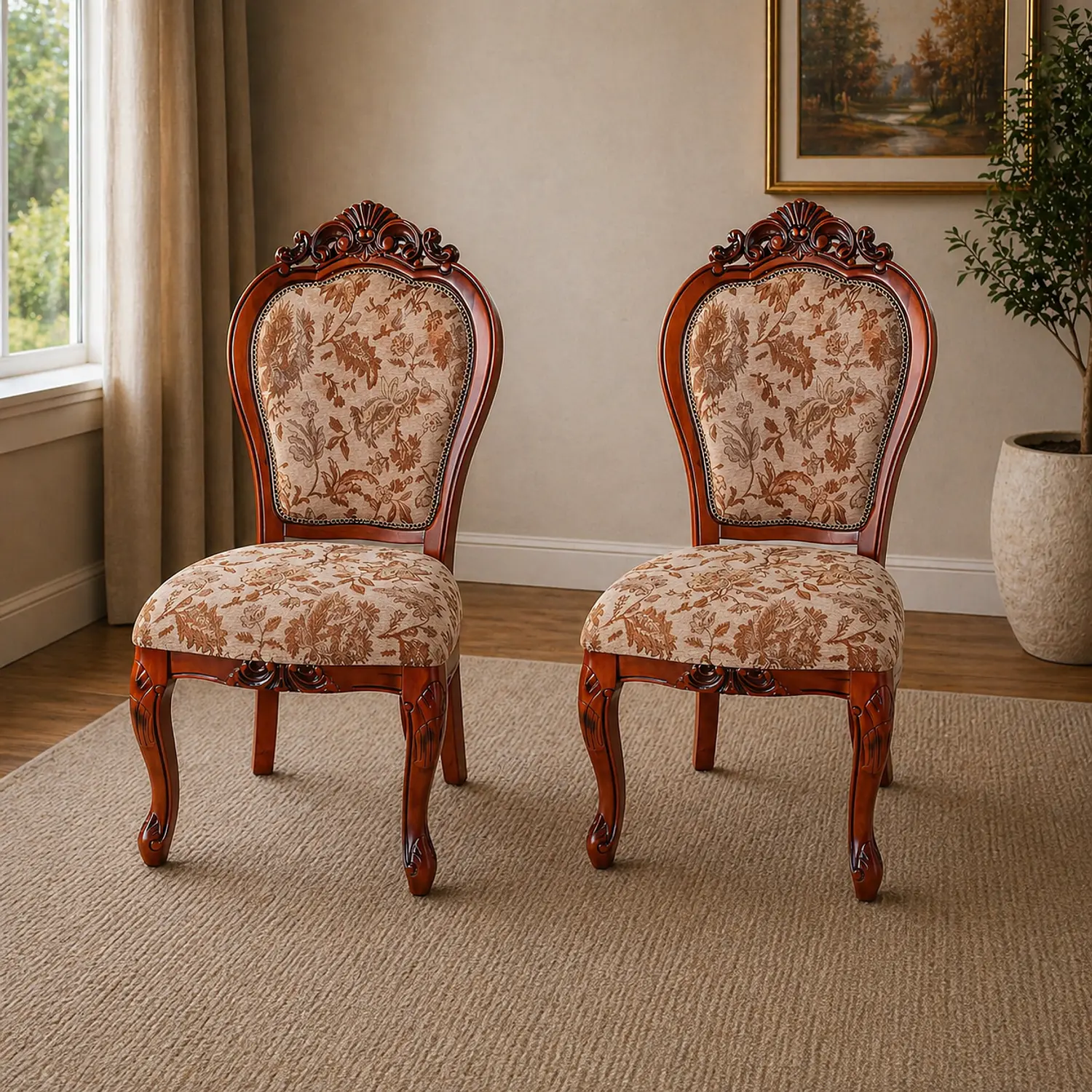 Set 2 Sillas de Madera Clásicas Tapizadas Vintage para Comedor  1