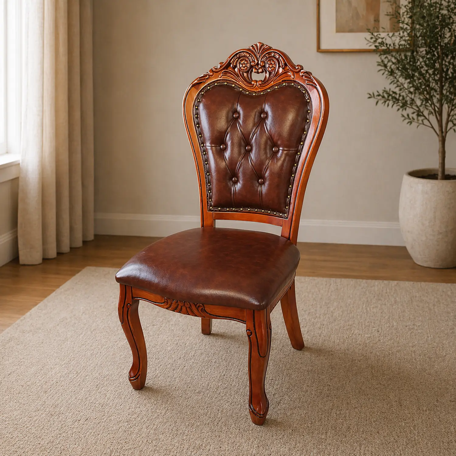 Set 2 Sillas de Madera Tapizadas Capitone Clásicas para Comedor y Hogar 2