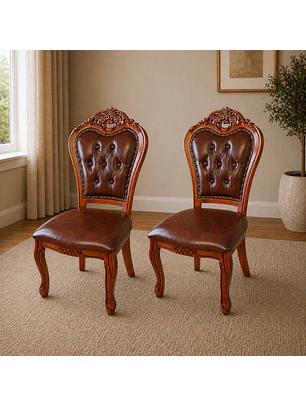 Set 2 Sillas de Madera Tapizadas Capitone Clásicas para Comedor y Hogar