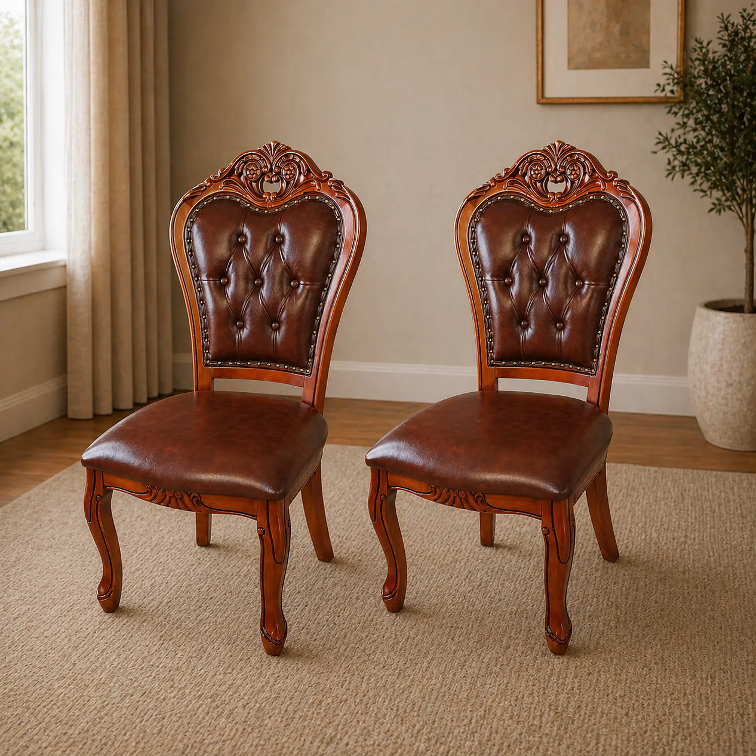 Set 2 Sillas de Madera Tapizadas Capitone Clásicas para Comedor y Hogar 1