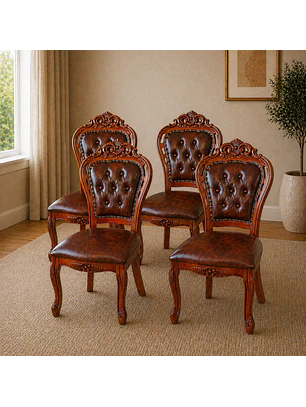 Set 4 Sillas de Madera Clásicas Tapizadas Café Vintage