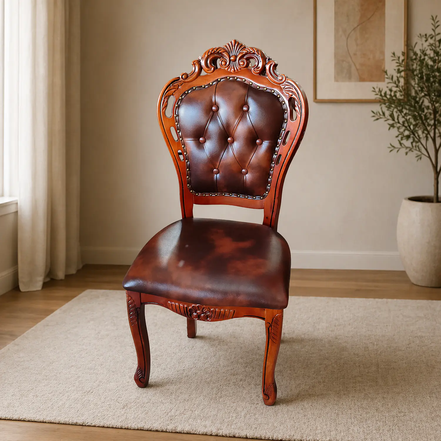 Set 4 Sillas de Madera Clásicas Tapizadas Café Vintage 2