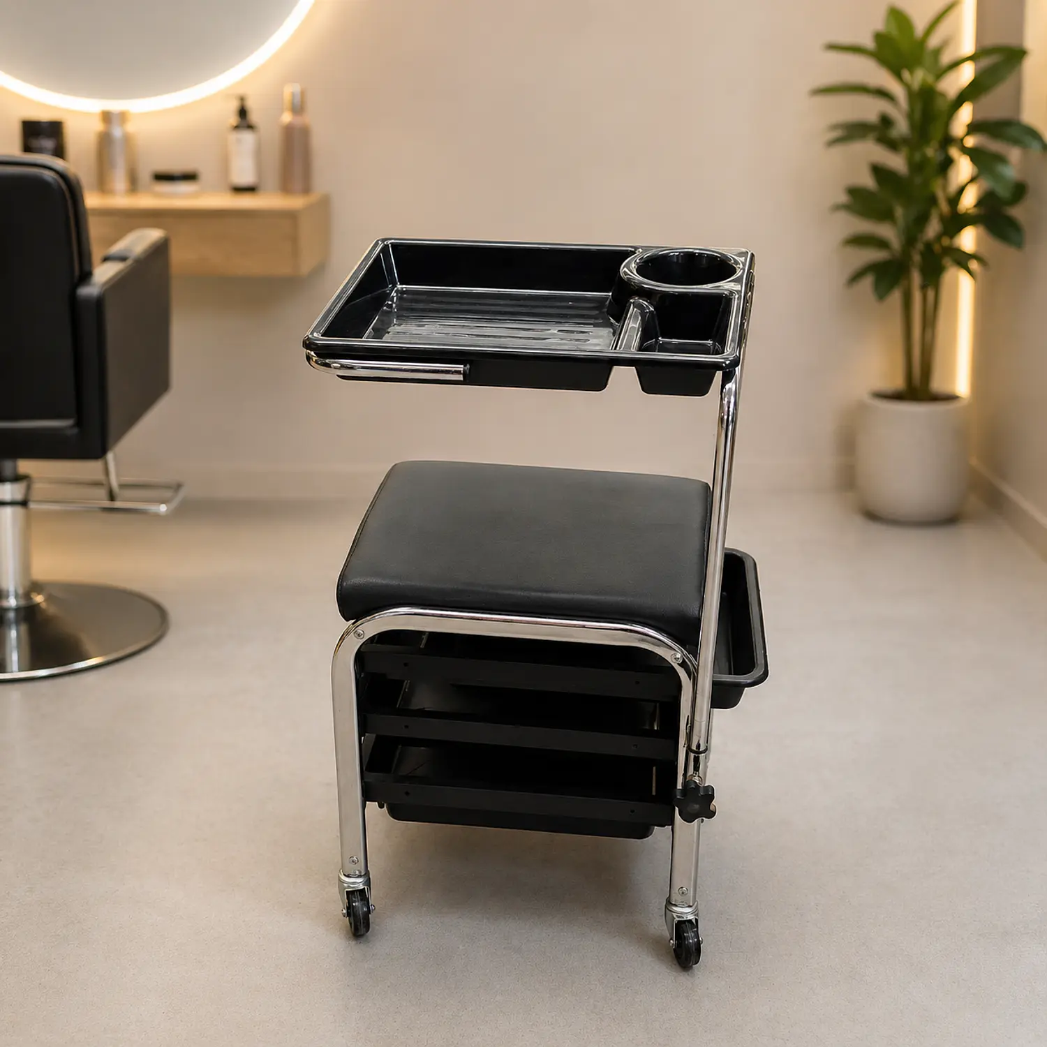 Carrito Peluquería Profesional 4 Bandejas con Ruedas y Porta Herramientas 3